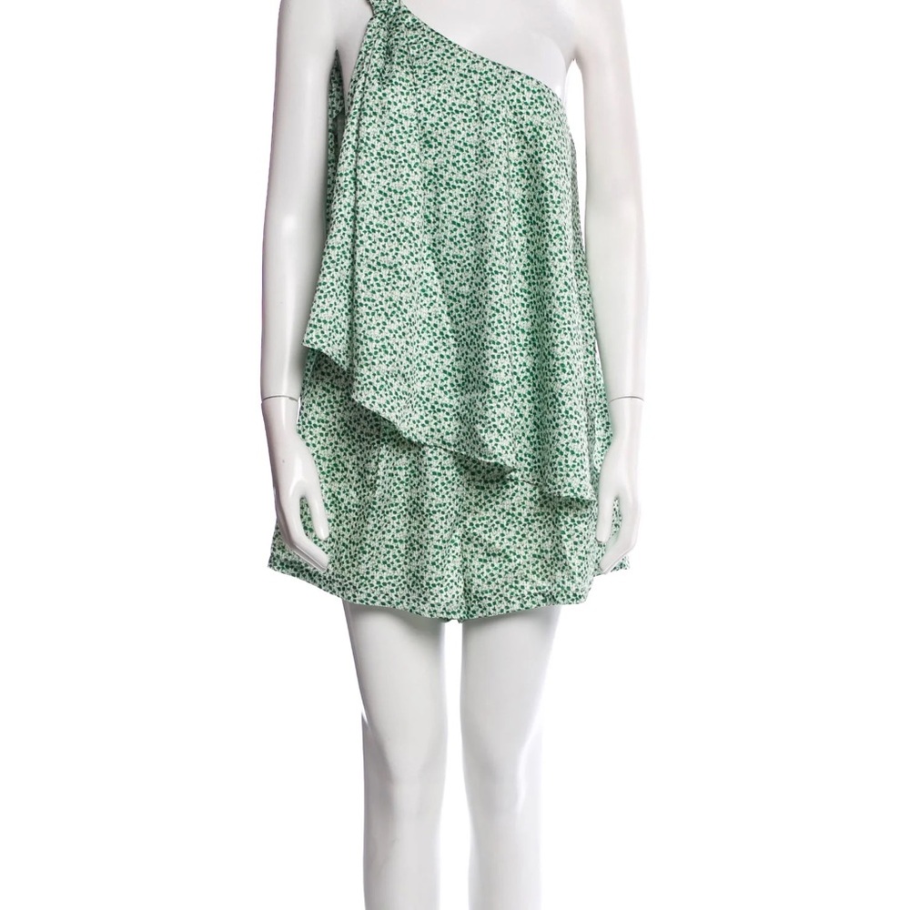 One-Shoulder Green Floral Romper